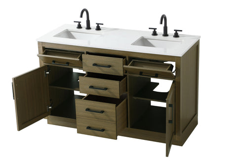 Elegant Lighting Alden Vanity Cabinet 2Dr5Dw 54 Inch W x 22 Inch D x 35 Inch H in Chestnut Brown Model: VF29754DMCB