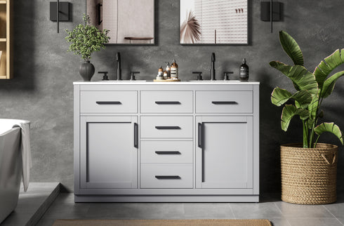 Elegant Lighting Alden Vanity Cabinet 2Dr5Dw 54 Inch W x 22 Inch D x 35 Inch H in Grey Model: VF29754DGR