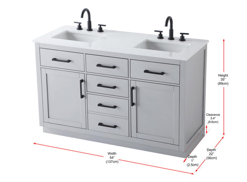 Elegant Lighting Alden Vanity Cabinet 2Dr5Dw 54 Inch W x 22 Inch D x 35 Inch H in Grey Model: VF29754DGR
