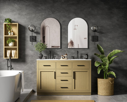 Elegant Lighting Alden Vanity Cabinet 2Dr5Dw 54 Inch W x 22 Inch D x 35 Inch H in Honey Brown Model: VF29754DMHB