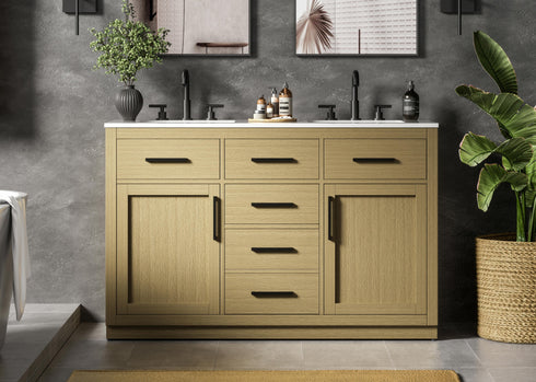 Elegant Lighting Alden Vanity Cabinet 2Dr5Dw 54 Inch W x 22 Inch D x 35 Inch H in Honey Brown Model: VF29754DMHB