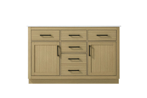 Elegant Lighting Alden Vanity Cabinet 2Dr5Dw 54 Inch W x 22 Inch D x 35 Inch H in Honey Brown Model: VF29754DMHB