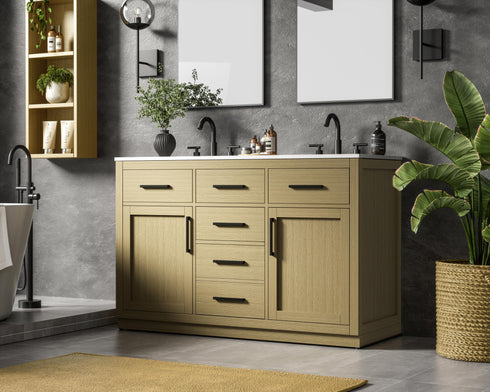 Elegant Lighting Alden Vanity Cabinet 2Dr5Dw 54 Inch W x 22 Inch D x 35 Inch H in Honey Brown Model: VF29754DMHB