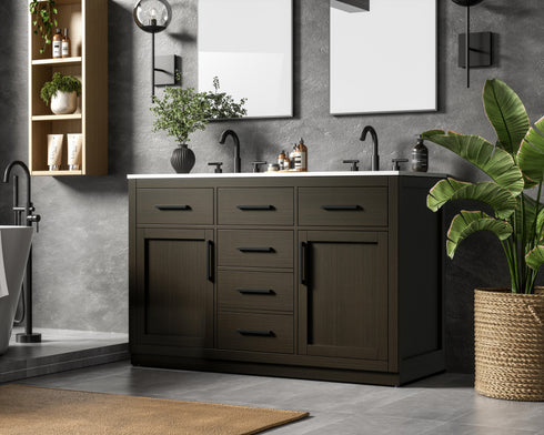 Elegant Lighting Alden Vanity Cabinet 2Dr5Dw 54 Inch W x 22 Inch D x 35 Inch H in Mocha Brown Model: VF29754DMMB