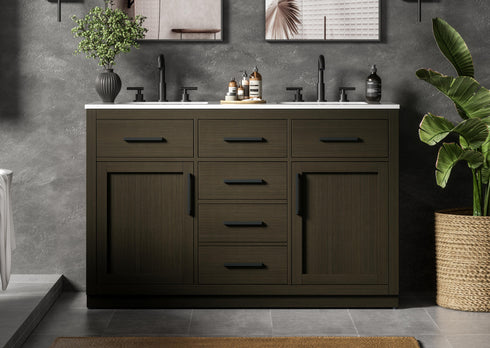 Elegant Lighting Alden Vanity Cabinet 2Dr5Dw 54 Inch W x 22 Inch D x 35 Inch H in Mocha Brown Model: VF29754DMMB