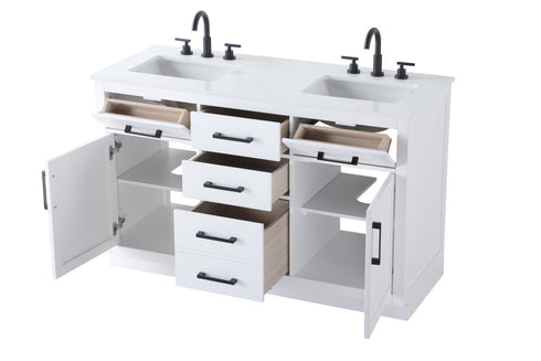 Elegant Lighting Alden Vanity Cabinet 2Dr5Dw 54 Inch W x 22 Inch D x 35 Inch H in White Model: VF29754DWH