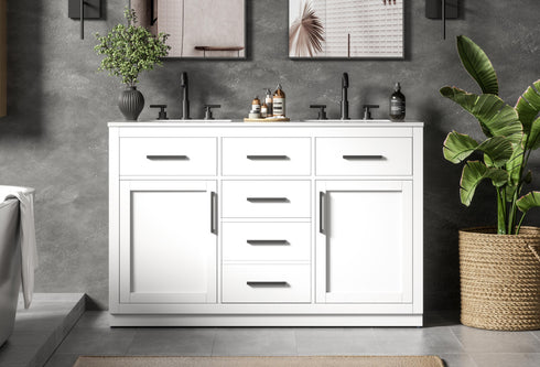 Elegant Lighting Alden Vanity Cabinet 2Dr5Dw 54 Inch W x 22 Inch D x 35 Inch H in White Model: VF29754DWH