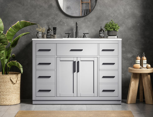 Elegant Lighting Alden Vanity Cabinet 2Dr7Dw 48 Inch W x 22 Inch D x 35 Inch H in Grey Model: VF29748GR