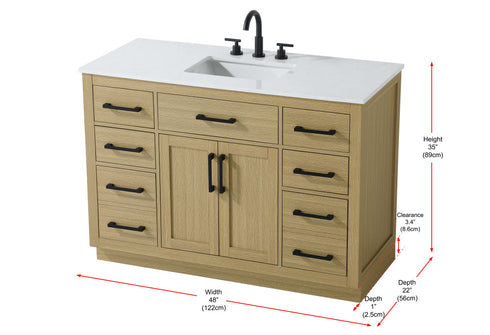 Elegant Lighting Alden Vanity Cabinet 2Dr7Dw 48 Inch W x 22 Inch D x 35 Inch H in Honey Brown Model: VF29748MHB