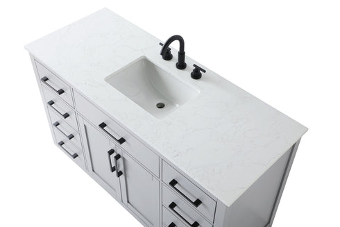 Elegant Lighting Alden Vanity Cabinet 2Dr7Dw 54 Inch W x 22 Inch D x 35 Inch H in Grey Model: VF29754GR