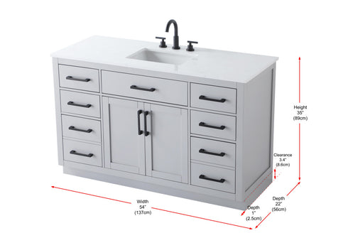 Elegant Lighting Alden Vanity Cabinet 2Dr7Dw 54 Inch W x 22 Inch D x 35 Inch H in Grey Model: VF29754GR