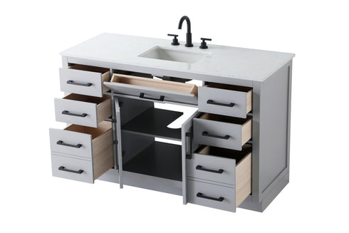 Elegant Lighting Alden Vanity Cabinet 2Dr7Dw 54 Inch W x 22 Inch D x 35 Inch H in Grey Model: VF29754GR