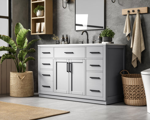Elegant Lighting Alden Vanity Cabinet 2Dr7Dw 54 Inch W x 22 Inch D x 35 Inch H in Grey Model: VF29754GR