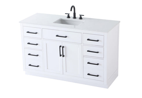 Elegant Lighting Alden Vanity Cabinet 2Dr7Dw 54 Inch W x 22 Inch D x 35 Inch H in White Model: VF29754WH