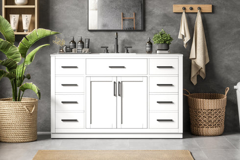 Elegant Lighting Alden Vanity Cabinet 2Dr7Dw 54 Inch W x 22 Inch D x 35 Inch H in White Model: VF29754WH
