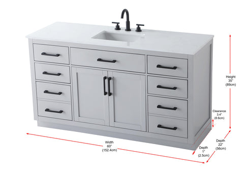 Elegant Lighting Alden Vanity Cabinet 2Dr7Dw 60 Inch W x 22 Inch D x 35 Inch H in Grey Model: VF29760GR