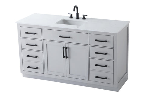 Elegant Lighting Alden Vanity Cabinet 2Dr7Dw 60 Inch W x 22 Inch D x 35 Inch H in Grey Model: VF29760GR