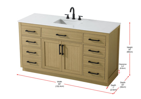 Elegant Lighting Alden Vanity Cabinet 2Dr7Dw 60 Inch W x 22 Inch D x 35 Inch H in Honey Brown Model: VF29760MHB