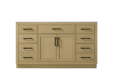 Elegant Lighting Alden Vanity Cabinet 2Dr7Dw 60 Inch W x 22 Inch D x 35 Inch H in Honey Brown Model: VF29760MHB
