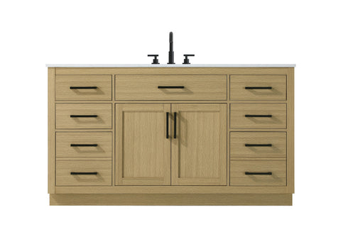 Elegant Lighting Alden Vanity Cabinet 2Dr7Dw 60 Inch W x 22 Inch D x 35 Inch H in Honey Brown Model: VF29760MHB