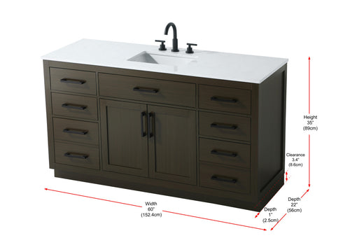 Elegant Lighting Alden Vanity Cabinet 2Dr7Dw 60 Inch W x 22 Inch D x 35 Inch H in Mocha Brown Model: VF29760MMB