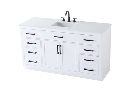Elegant Lighting Alden Vanity Cabinet 2Dr7Dw 60 Inch W x 22 Inch D x 35 Inch H in White Model: VF29760WH
