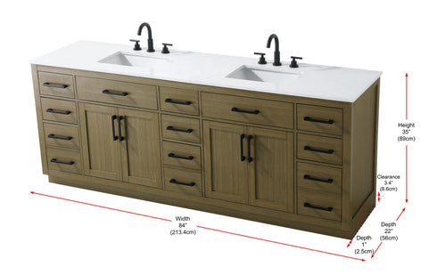 Elegant Lighting Alden Vanity Cabinet 4Dr11Dw 84 Inch W x 22 Inch D x 35 Inch H in Chestnut Brown Model: VF29784DMCB