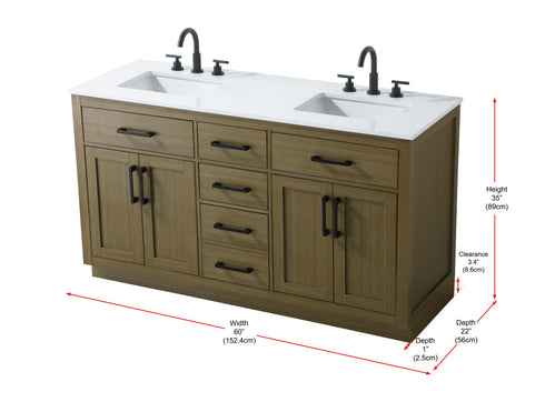 Elegant Lighting Alden Vanity Cabinet 4Dr5Dw 60 Inch W x 22 Inch D x 35 Inch H in Chestnut Brown Model: VF29760DMCB