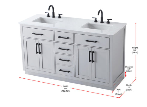 Elegant Lighting Alden Vanity Cabinet 4Dr5Dw 60 Inch W x 22 Inch D x 35 Inch H in Grey Model: VF29760DGR