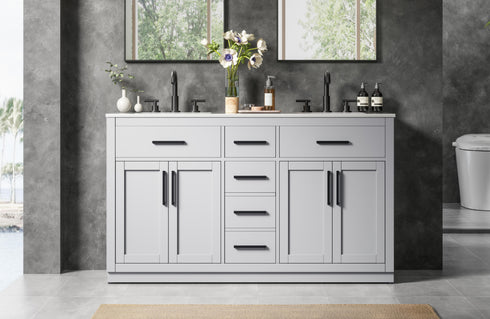 Elegant Lighting Alden Vanity Cabinet 4Dr5Dw 60 Inch W x 22 Inch D x 35 Inch H in Grey Model: VF29760DGR