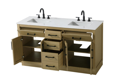 Elegant Lighting Alden Vanity Cabinet 4Dr5Dw 60 Inch W x 22 Inch D x 35 Inch H in Honey Brown Model: VF29760DMHB