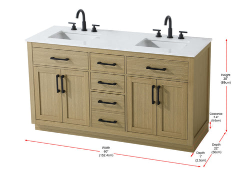 Elegant Lighting Alden Vanity Cabinet 4Dr5Dw 60 Inch W x 22 Inch D x 35 Inch H in Honey Brown Model: VF29760DMHB