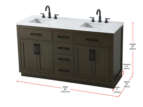 Elegant Lighting Alden Vanity Cabinet 4Dr5Dw 60 Inch W x 22 Inch D x 35 Inch H in Mocha Brown Model: VF29760DMMB