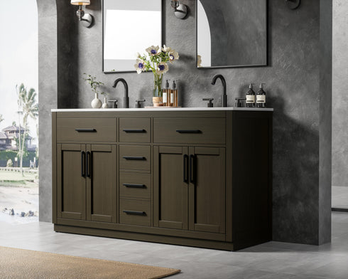 Elegant Lighting Alden Vanity Cabinet 4Dr5Dw 60 Inch W x 22 Inch D x 35 Inch H in Mocha Brown Model: VF29760DMMB