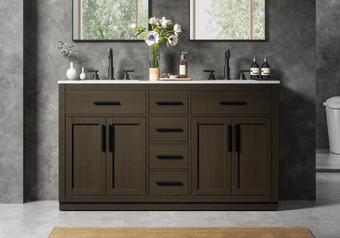 Elegant Lighting Alden Vanity Cabinet 4Dr5Dw 60 Inch W x 22 Inch D x 35 Inch H in Mocha Brown Model: VF29760DMMB