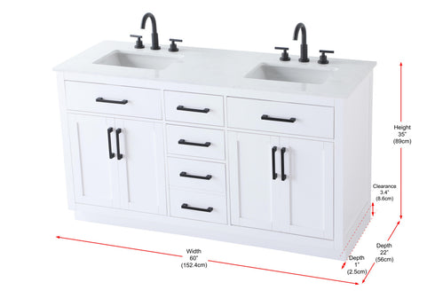 Elegant Lighting Alden Vanity Cabinet 4Dr5Dw 60 Inch W x 22 Inch D x 35 Inch H in White Model: VF29760DWH