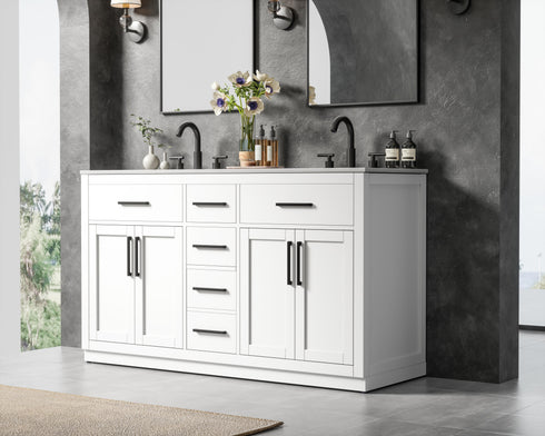 Elegant Lighting Alden Vanity Cabinet 4Dr5Dw 60 Inch W x 22 Inch D x 35 Inch H in White Model: VF29760DWH