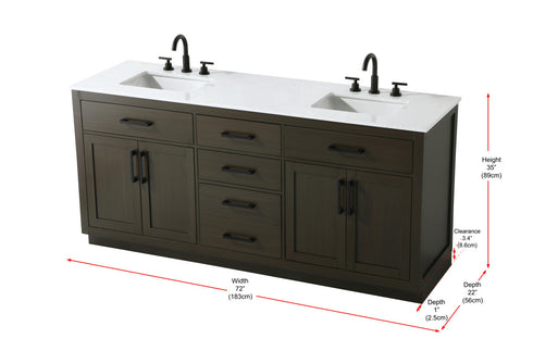 Elegant Lighting Alden Vanity Cabinet 4Dr5Dw 72 Inch W x 22 Inch D x 35 Inch H in Mocha Brown Model: VF29772DMMB