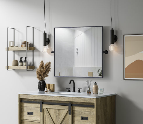 Elegant Lighting Amoura Metal Frame Mirror 27 Inch W x 30 Inch H in Black Model: MR6H2730BLK