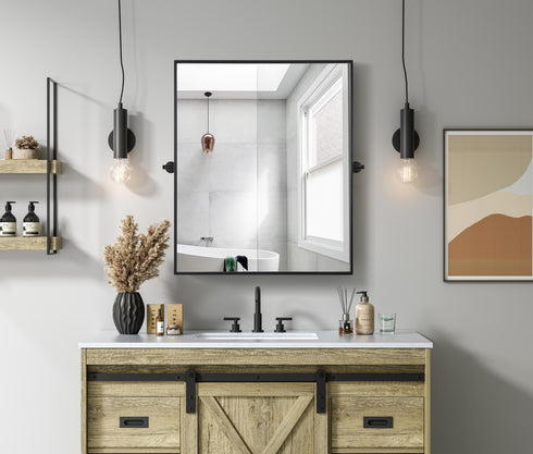 Elegant Lighting Amoura Metal Frame Mirror 30 Inch W x 36 Inch H in Black Model: MR6H3036BLK