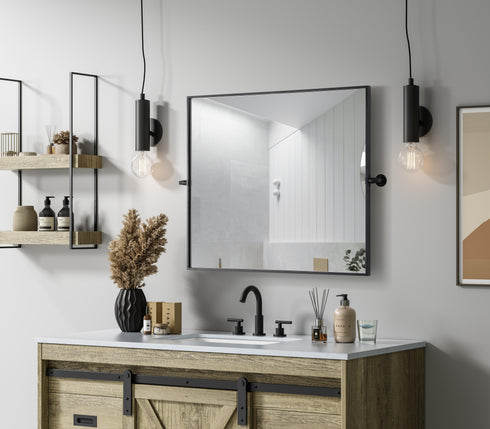 Elegant Lighting Amoura Metal Frame Mirror 30 Inch W x 36 Inch H in Black Model: MR6H3036BLK