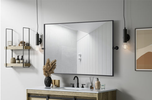 Elegant Lighting Amoura Metal Frame Mirror 48 Inch W x 30 Inch H in Black Model: MR6H4830BLK
