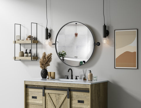 Elegant Lighting Amoura Metal Frame Round Mirror D24 Inch in Black Model: MR6G24BLK