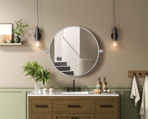 Elegant Lighting Amoura Metal Frame Round Mirror D24 Inch in Silver Model: MR6G24SIL