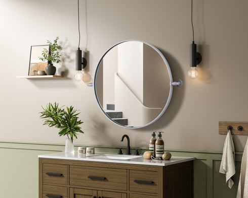 Elegant Lighting Amoura Metal Frame Round Mirror D24 Inch in Silver Model: MR6G24SIL