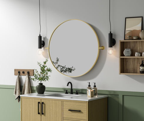 Elegant Lighting Amoura Metal Frame Round Mirror D30 Inch in Brass Model: MR6G30BRA