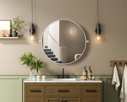 Elegant Lighting Amoura Metal Frame Round Mirror D30 Inch in Silver Model: MR6G30SIL