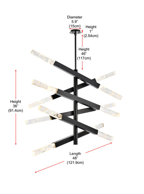 Elegant Lighting Ari 12 Light Pendant L48 Inch H36 Inch L12 Black in Black and Clear Finish Model: 2085L6BK