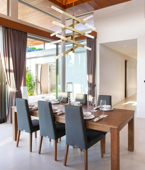 Elegant Lighting Ari 12 Light Pendant L48 Inch H36 Inch L12 Satin Gold in Satin Gold and Clear Finish Model: 2085L6SG