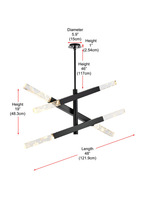 Elegant Lighting Ari 6 Light Pendant L48 Inch H19 Inch L6 Black in Black and Clear Finish Model: 2085L3BK